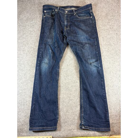 Levis 513 Denim Slim Straight Jeans Mens 35x30 Blue Dark Wash Red Tab Faded - Picture 1 of 9
